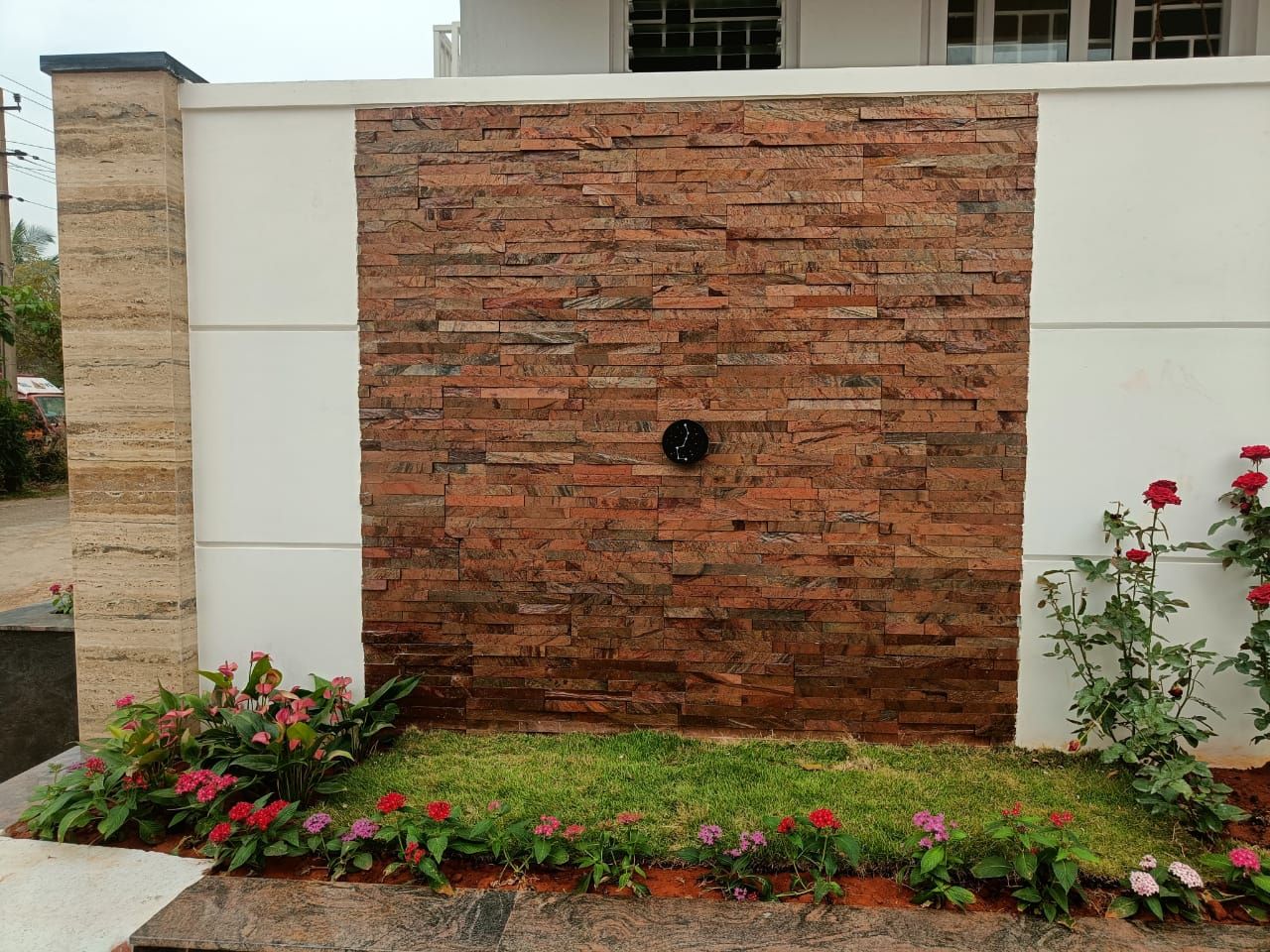 Red slate garden accent wall